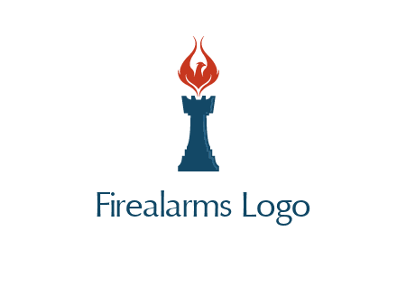 chess rook with phoenix flames logo