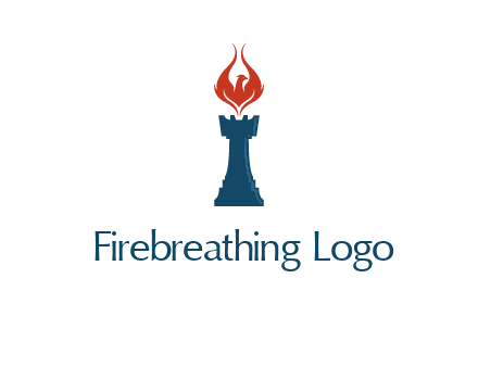 chess rook with phoenix flames logo