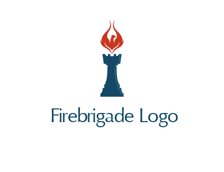 chess rook with phoenix flames logo