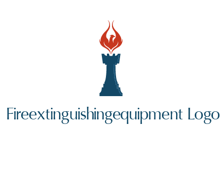 chess rook with phoenix flames logo