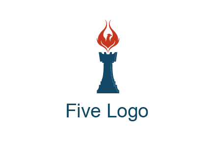 chess rook with phoenix flames logo
