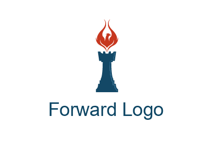 chess rook with phoenix flames logo