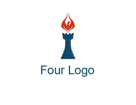 chess rook with phoenix flames logo