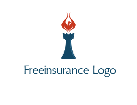 chess rook with phoenix flames logo