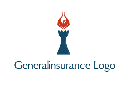 chess rook with phoenix flames logo