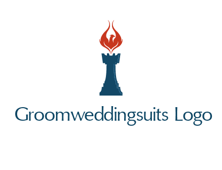chess rook with phoenix flames logo