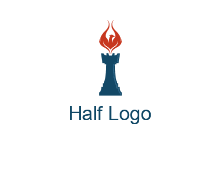 chess rook with phoenix flames logo