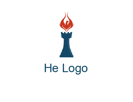chess rook with phoenix flames logo