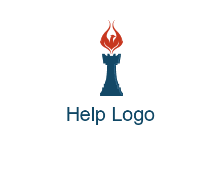 chess rook with phoenix flames logo