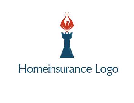 chess rook with phoenix flames logo