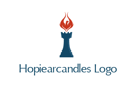 chess rook with phoenix flames logo