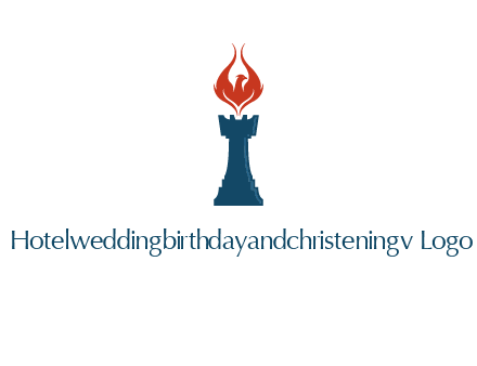 chess rook with phoenix flames logo