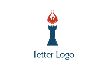 chess rook with phoenix flames logo
