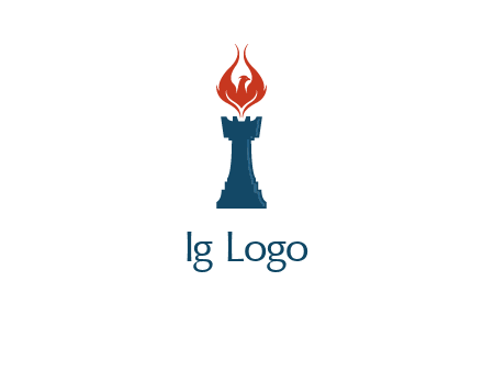 chess rook with phoenix flames logo