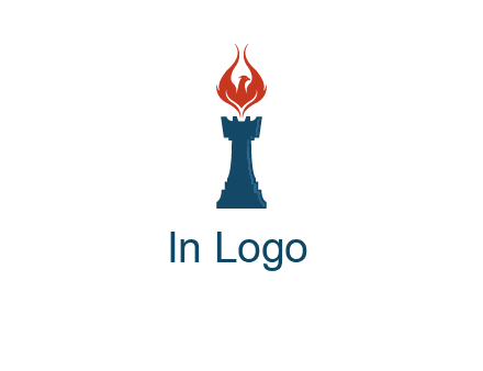 chess rook with phoenix flames logo