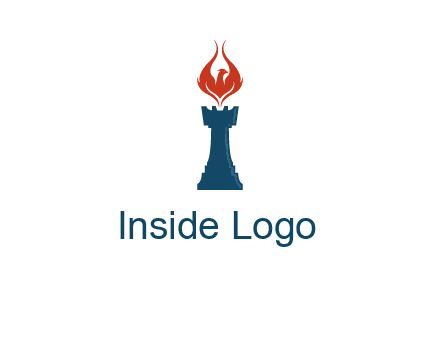 chess rook with phoenix flames logo