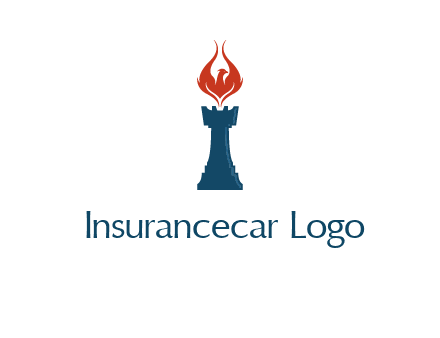 chess rook with phoenix flames logo