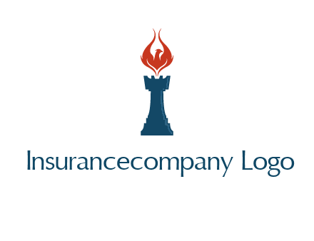 chess rook with phoenix flames logo