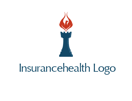 chess rook with phoenix flames logo
