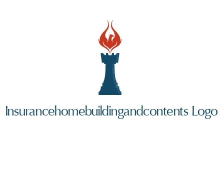chess rook with phoenix flames logo