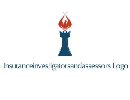 chess rook with phoenix flames logo