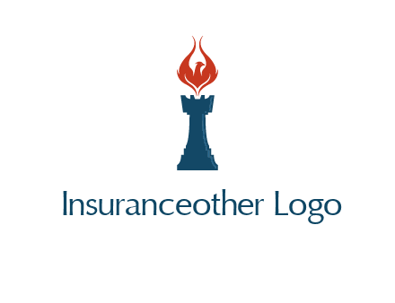 chess rook with phoenix flames logo