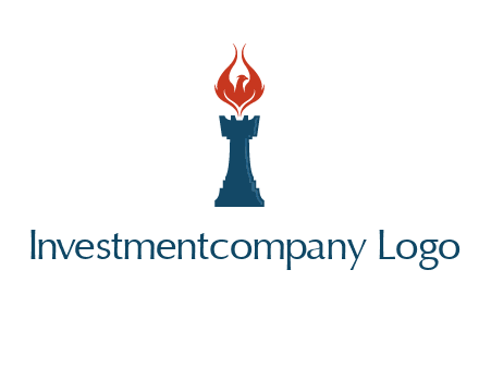 chess rook with phoenix flames logo