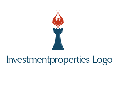chess rook with phoenix flames logo