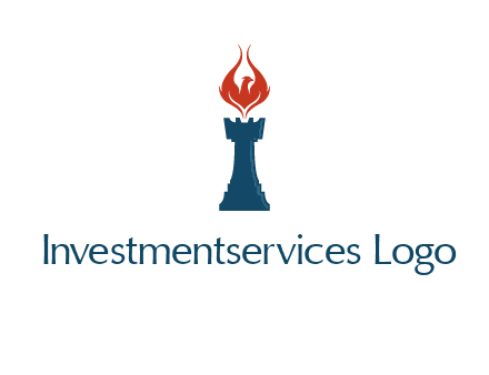chess rook with phoenix flames logo