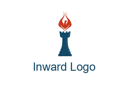 chess rook with phoenix flames logo