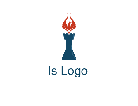 chess rook with phoenix flames logo