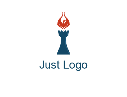 chess rook with phoenix flames logo
