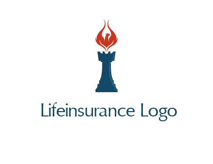 chess rook with phoenix flames logo