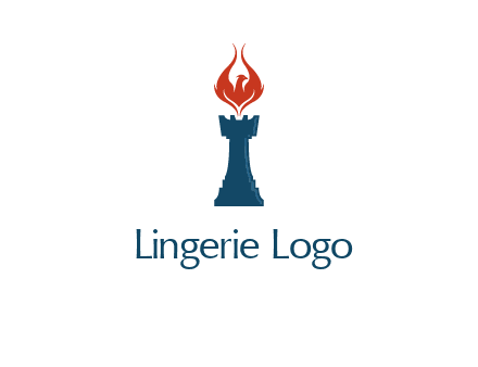 chess rook with phoenix flames logo