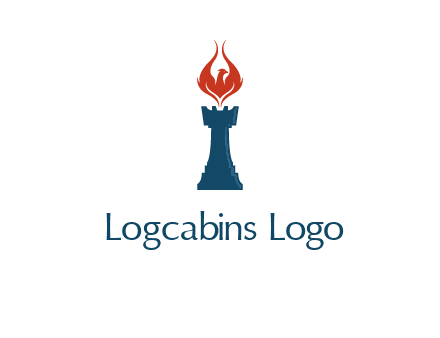 chess rook with phoenix flames logo