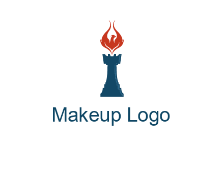 chess rook with phoenix flames logo