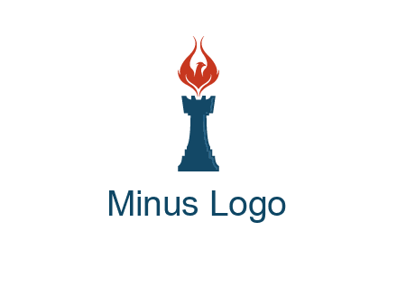 chess rook with phoenix flames logo
