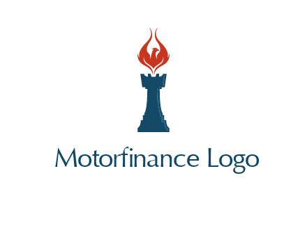 chess rook with phoenix flames logo
