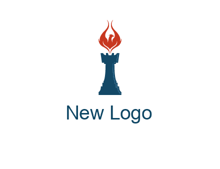 chess rook with phoenix flames logo