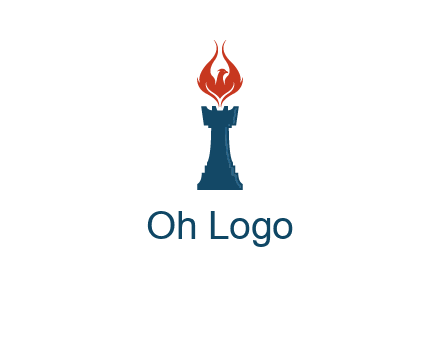 chess rook with phoenix flames logo