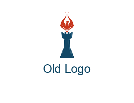 chess rook with phoenix flames logo