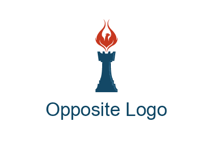 chess rook with phoenix flames logo