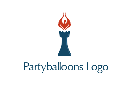 chess rook with phoenix flames logo