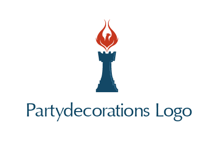 chess rook with phoenix flames logo