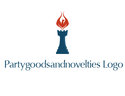 chess rook with phoenix flames logo