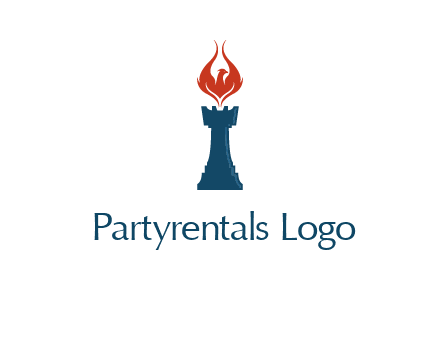 chess rook with phoenix flames logo