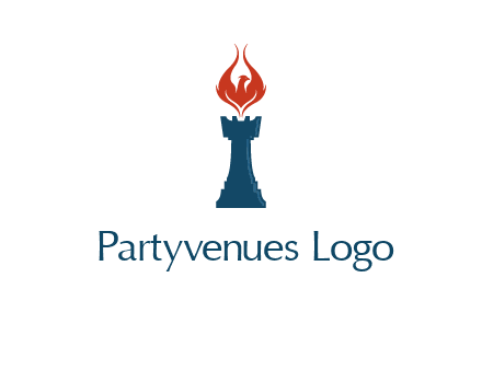 chess rook with phoenix flames logo