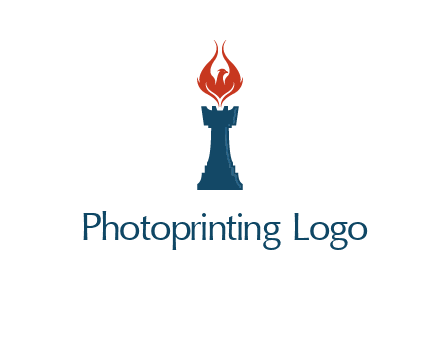 chess rook with phoenix flames logo