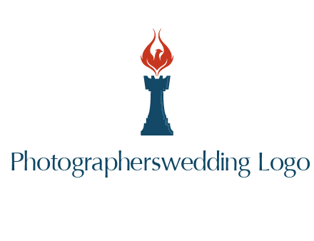 chess rook with phoenix flames logo