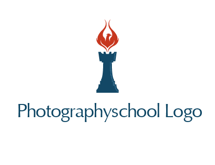 chess rook with phoenix flames logo